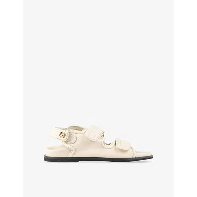 SANDRO WOMENS NATURELS LOGO-PLAQUE DOUBLE-STRAP LEATHER FLAT SANDALS EUR 35 / 2 UK