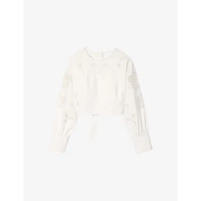 Sandro Womens Long-sleeved Cropped Cotton Blouse Naturels