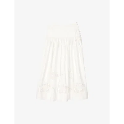 Sandro Womens Mid-rise Lace-insert Cotton Maxi Skirt Naturels