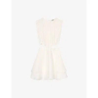 Sandro Womens Naturels Pleated Cut-out Linen-blend Mini Dress