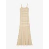 Sandro Womens Naturels Pointelle-pattern Flared-hem Stretch-knit Maxi Dress In Naturels