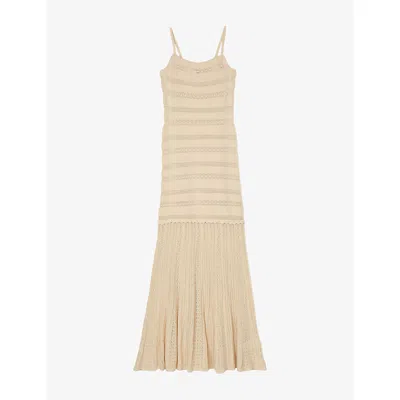 Sandro Womens Naturels Pointelle-pattern Flared-hem Stretch-knit Maxi Dress