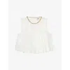 Sandro Womens Naturels Rhinestone-embellished Pleated Linen-blend Crop Top