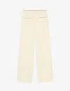 Sandro Womens Naturels Rhinestone-embellished Wide-leg Mid-rise Cotton-blend Trousers In Naturels