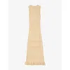 Sandro Womens Round-neck Frill-embroidered Knitted Maxi Dress Naturels In Naturels