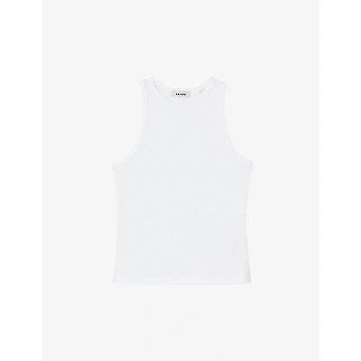 Sandro Womens Naturels Round-neck Sleeveless Cotton T-shirt