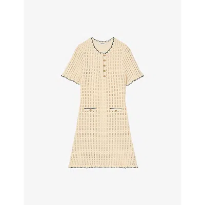 Sandro Womens  Scallop-trim Knitted Mini Dress In Naturels