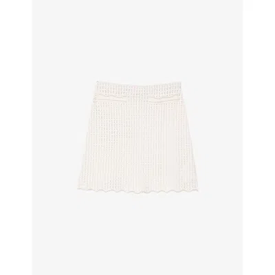 Sandro Womens  Scalloped-hem Knitted Mini Skirt In Naturels