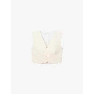 Sandro Womens  Sequin-embellished Cropped Woven Top In Naturels