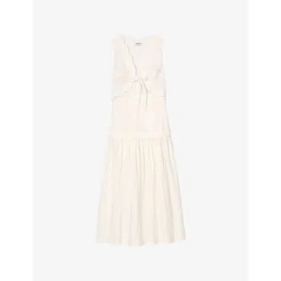 Sandro Womens Naturels Sleeveless Bow-front Stretch-cotton Midi Dress