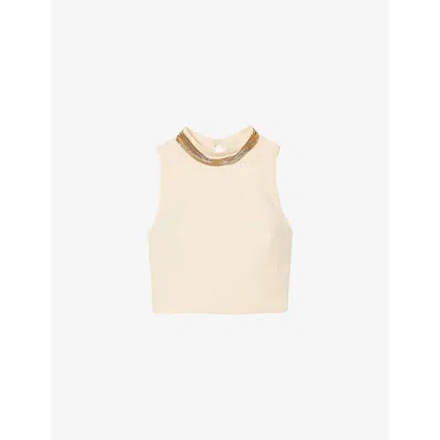 Sandro Womens Sleeveless Cropped Linen-blend Top Naturels