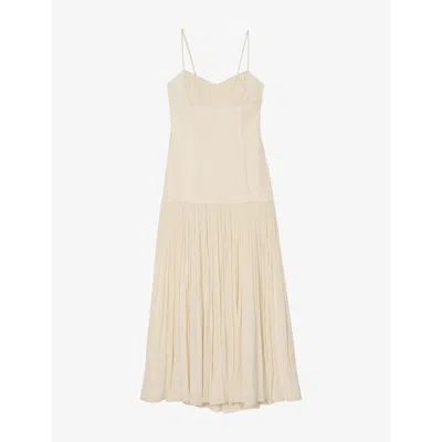 SANDRO WOMENS SLEEVELESS V-NECK WOVEN MAXI DRESS NATURELS