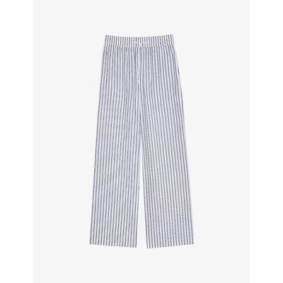 Sandro Womens  Striped Drawstring-waist Cotton Trousers In Naturels