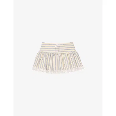 Sandro Womens Naturels Tie-waist Striped Cotton And Linen-blend Skort