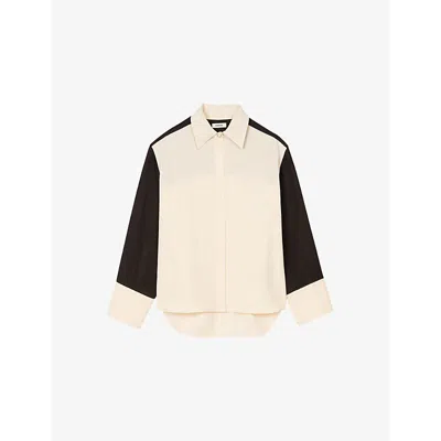 SANDRO WOMENS SANDRO TWO-TONE LONG-SLEEVE LINEN-BLEND SHIRT