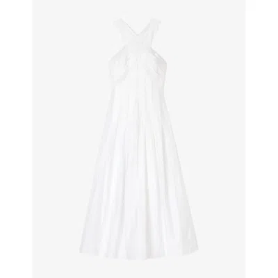 Sandro Womens Naturels Wrap-neck Flared-skirt Cotton Midi Dress