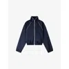 Sandro Womens Navy / Black Contrast-trim Cropped Satin Jacket In Blue