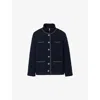 Sandro Womens Navy Blue Buttoned Contrast-trim Tweed Jacket In Blue