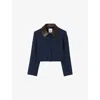 Sandro Womens Contrast-collar Cropped Stretch-woven Jacket Navy Blue In Blue