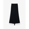 Sandro Womens Navy Blue Contrast-hem Button-down Knitted Maxi Skirt