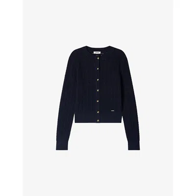 Sandro Womens Navy Blue Cropped Textured Knitted Cardigan