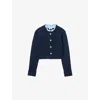 Sandro Womens Navy Blue Denim-collar Wool And Cashmere-blend Cardigan In Blue