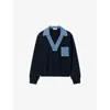 Sandro Womens Navy Blue Denim-detail Relaxed-fit Knitted Jumper In Blue