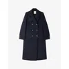 Sandro Womens Navy Blue Double-breasted Patch-pocket Stretch-twill Coat In Blue