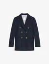 Sandro Sienne Double-breasted Stretch-crepe Blazer In Navy Blue