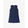 Sandro Womens Navy Blue Flap-pocket Sleeveless Tweed Mini Dress In Blue