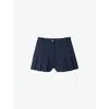 Sandro Womens High-rise Pleated Stretch-woven Shorts Navy Blue In Blue