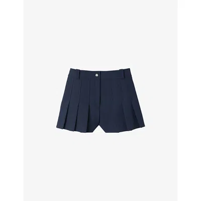 Sandro Womens High-rise Pleated Stretch-woven Shorts Navy Blue