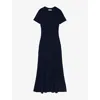 Sandro Womens Navy Blue Round-neck Button-down Stretch-knit Maxi Dress In Black