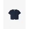 Sandro Womens Navy Blue Round-neck Button-down Stretch-woven Crop Top In Blue