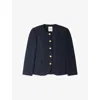 Sandro Womens Navy Blue Round-neck Side-pocket Woven Jacket In Blue