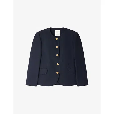 SANDRO WOMENS ROUND-NECK SIDE-POCKET WOVEN JACKET NAVY BLUE