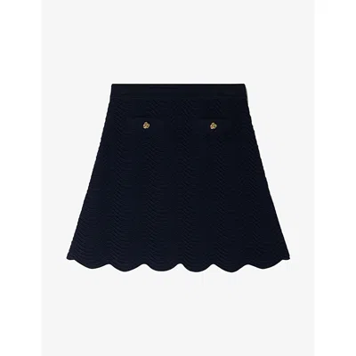 Sandro Womens  Scalloped-hem Knitted Mini Skirt In Blue