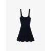 Sandro Womens Navy Blue Sleeveless Pleated Knitted Mini Dress In Black