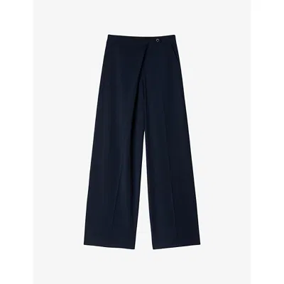Sandro Womens Navy Blue Straight-leg Mid-rise Woven Trousers