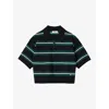 Sandro Womens Navy Blue Stripe Polo-neck Knitted Top In Black