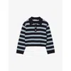 Sandro Womens Navy Blue Striped Long-sleeve Knitted Polo Sweater In Black