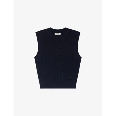 Sandro Womens Navy Blue Textured Sleeveless Knitted Jumper
