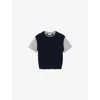 Sandro Womens Navy / Grey Layered Short-sleeve Knitted Jumper In Multi
