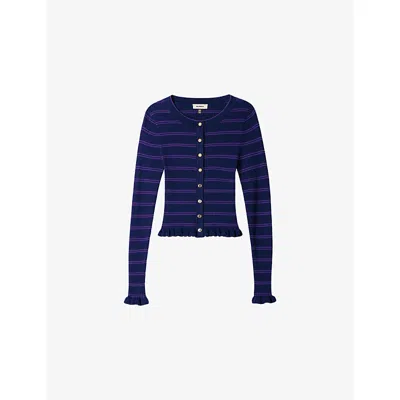 Sandro Womens Navy / Purple Striped Knitted Cardigan