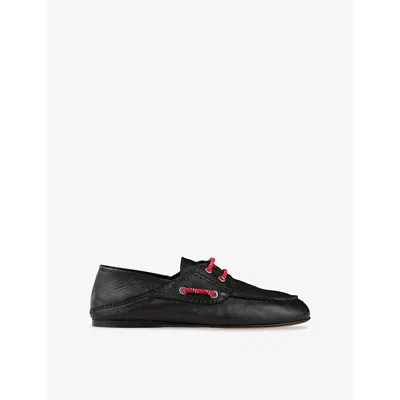 Sandro Leather Boat Shoes In Noir / Gris