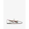 Sandro Womens  Crinkled-texture Metallic-leather Mary Jane Flats In Noir / Gris