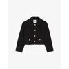 Sandro Peter Pan Collar Cropped Jacket In Noir / Gris