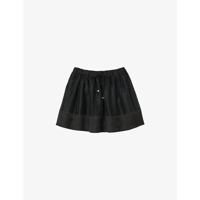 Sandro Womens  Drawstring-waist Side-pocket Linen-blend Mini Skirt In Noir / Gris