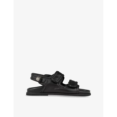 Sandro Womens  Logo-plaque Double-strap Leather Sandals In Noir / Gris