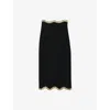 Sandro Womens  Metallic-trim Mid-rise Knitted Midi Skirt In Noir / Gris